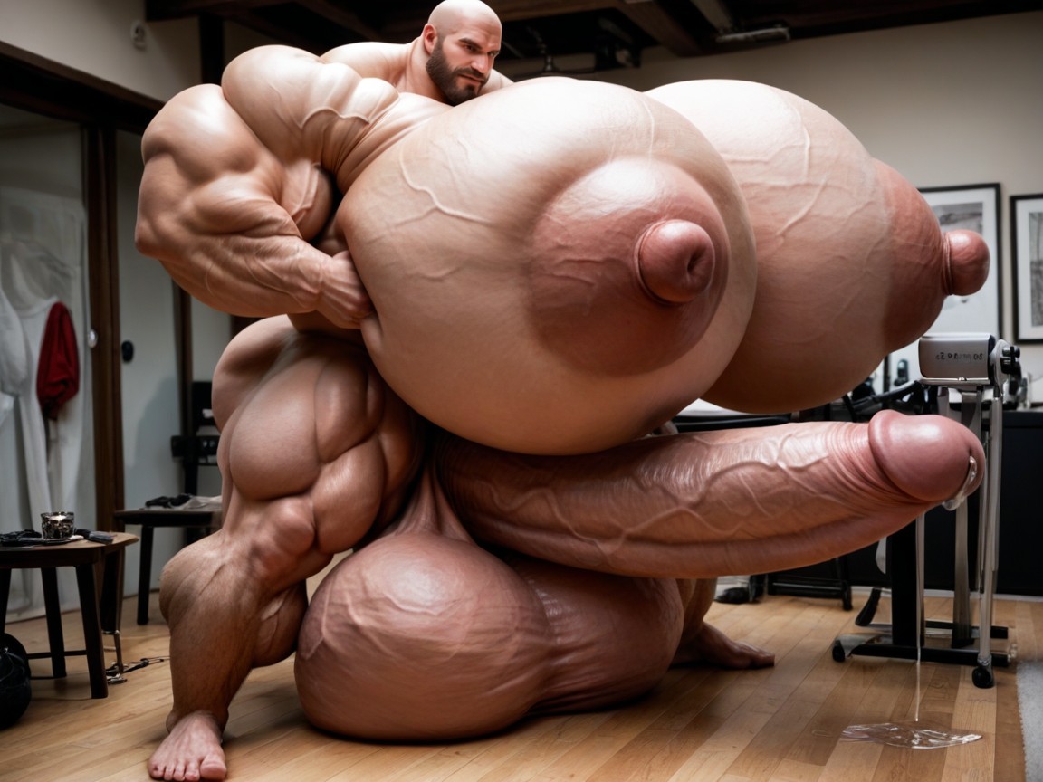 Oversized Hyper Gigantic Penis, Puffy Nipples, Massive Oversized Hyper Testicles AI Gay Porn