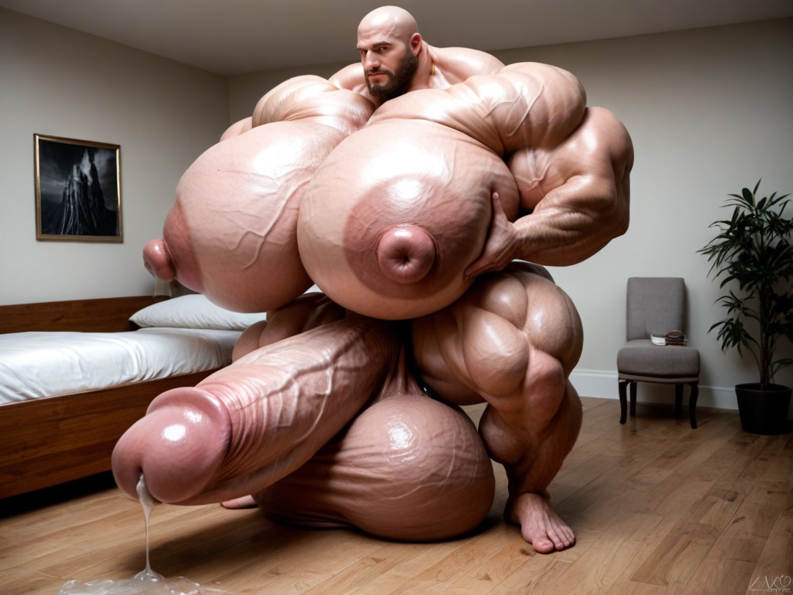 Balls Bigger Than Human, Extreme Massive Hyper Muscles, Massive Oversized Hyper Testicles AI Gay Porn