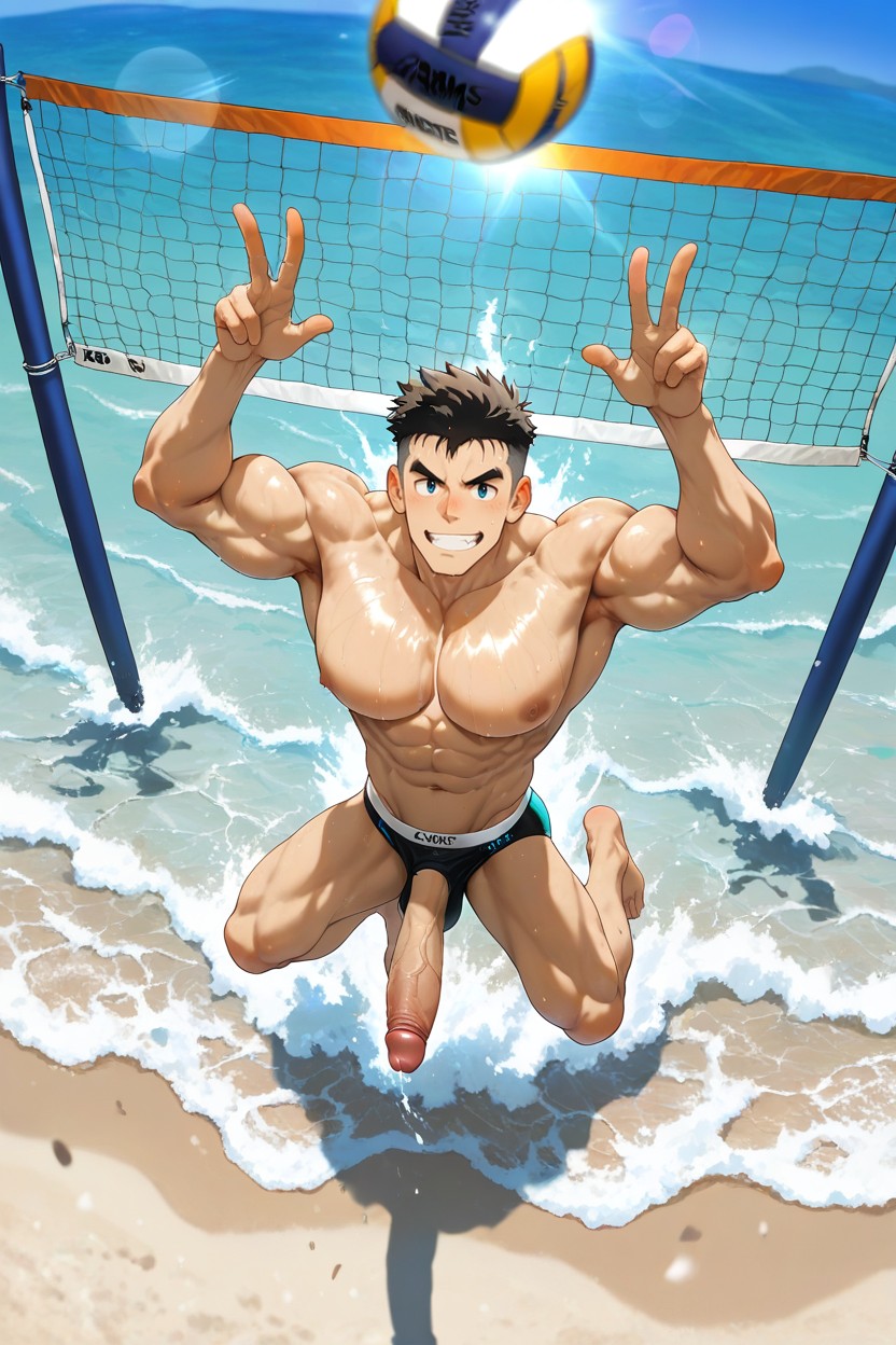 Cock Going Outside Speedo, Male Only, Top Down AI Gay Porn