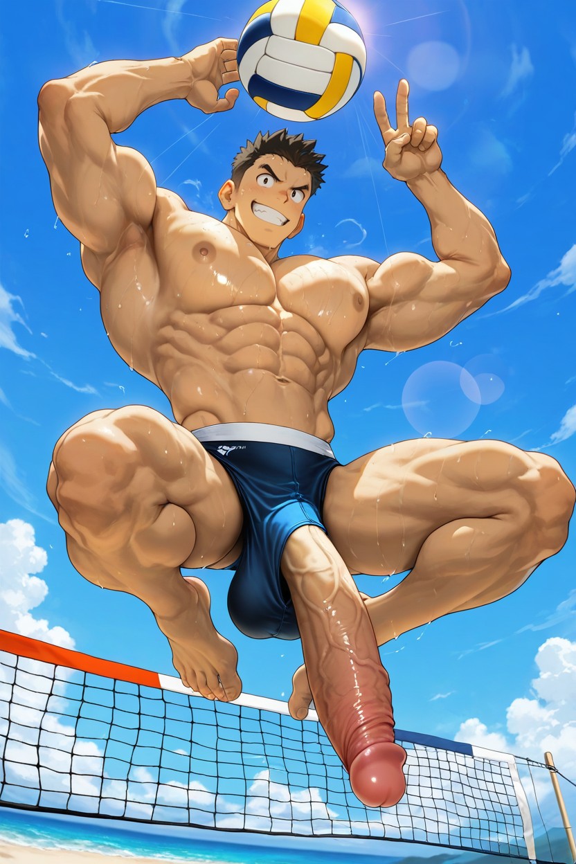 Male Only, Jumping, Volleyball Net AI Gay Porn
