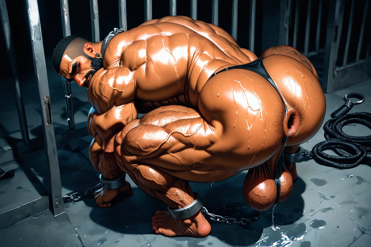 Squatting, Spread Legs, Square Jaw AI Gay Porn