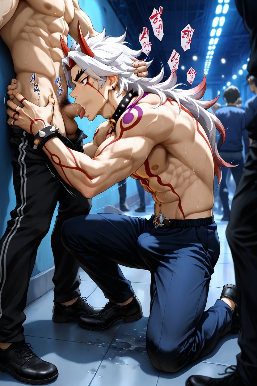 Mouth Agape, Arataki Itto From Genshin Impact, Against Wall AI Gay Porn