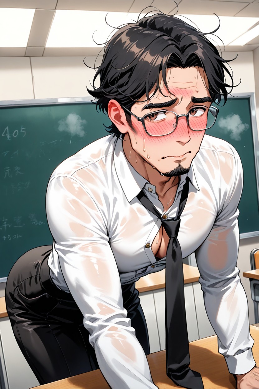 Glasses, Sweating, Ectomorph Body AI Gay Porn