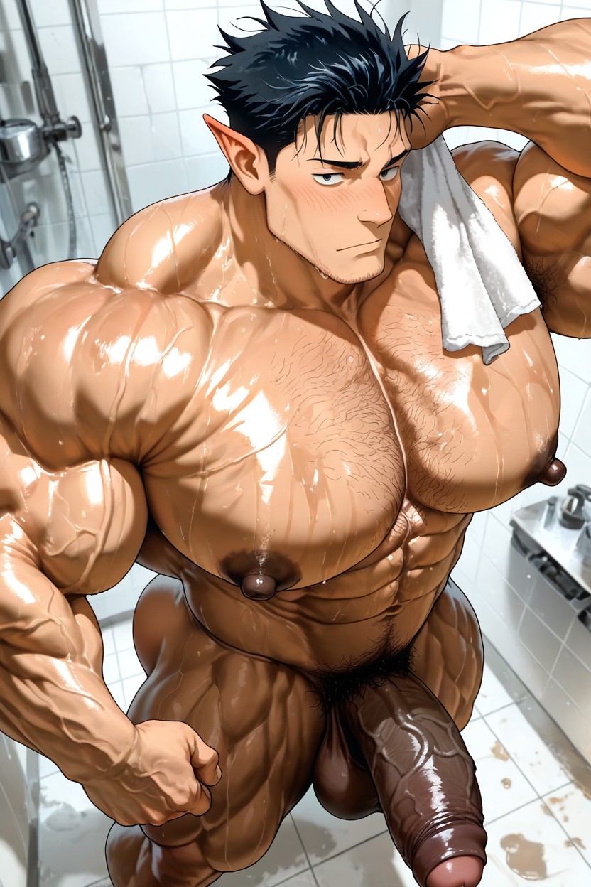 Hyper Nipples, Gigantic Muscles, Dark Brown Skin AI Gay Porn