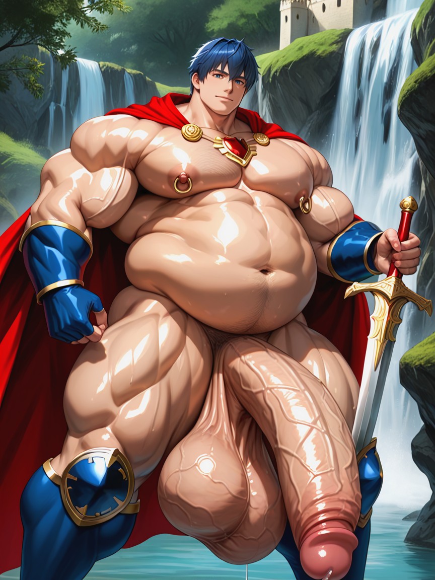 Medieval Fantasy Castle Setting, Marth From Fire Emblem, Red Cape AI Gay Porn