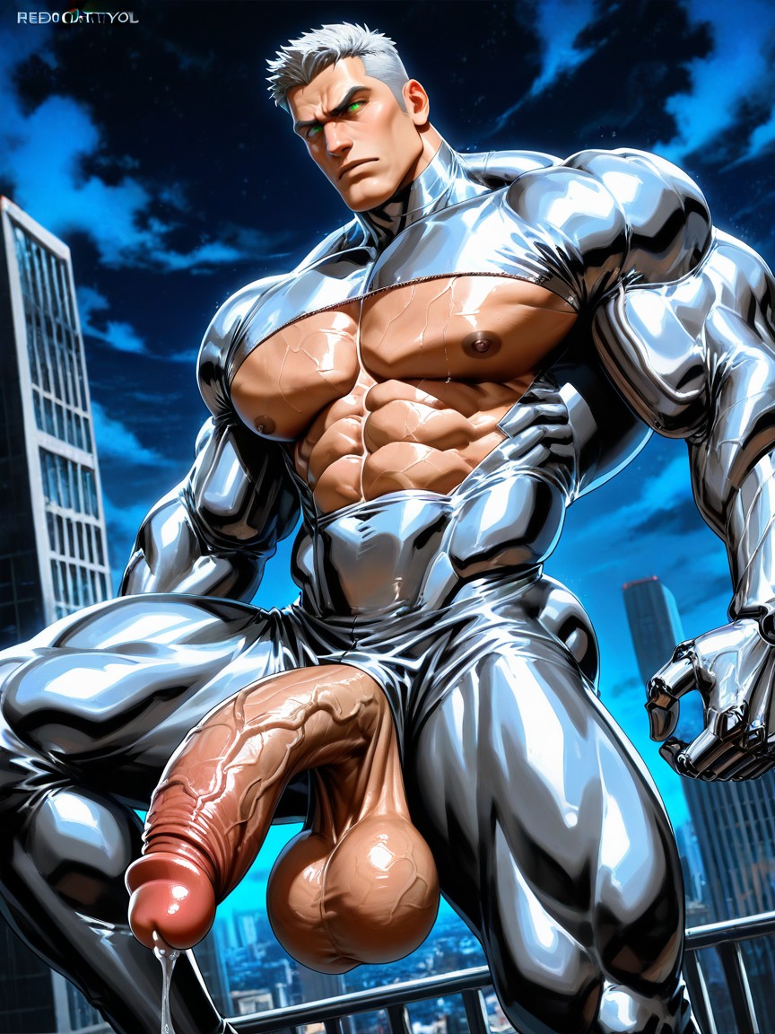 Octane Render, Noche, Immensely Massive Hyper Defined Veiny Pulpy Body And Massive Overdeveloped Heavy Round Pecs Exposed Porno gay IA