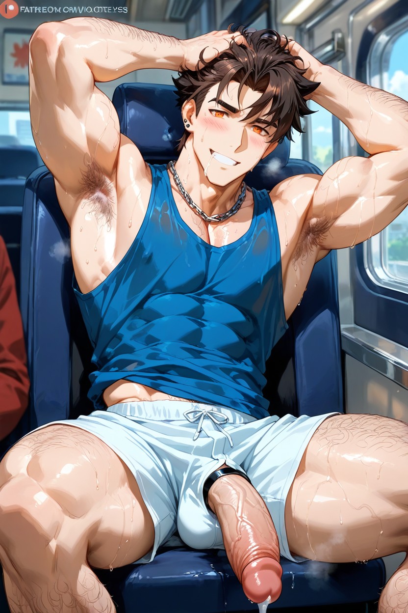 Tank Top Lifted Up, Wriotesley From Genshin Impactmale Only, Focus On Eyes AI Gay Porn