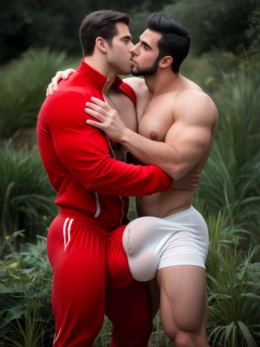 Black Hair, Gigantic Fully Erect Cock Bulge, Angular Features AI Gay Porn