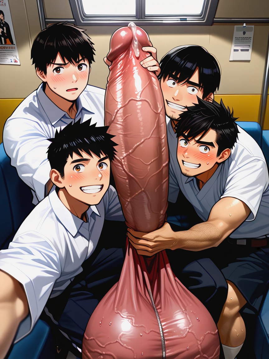 Hyper Upward Erection, Black Hair, Cock Much Bigger Than Body AI Gay Porn