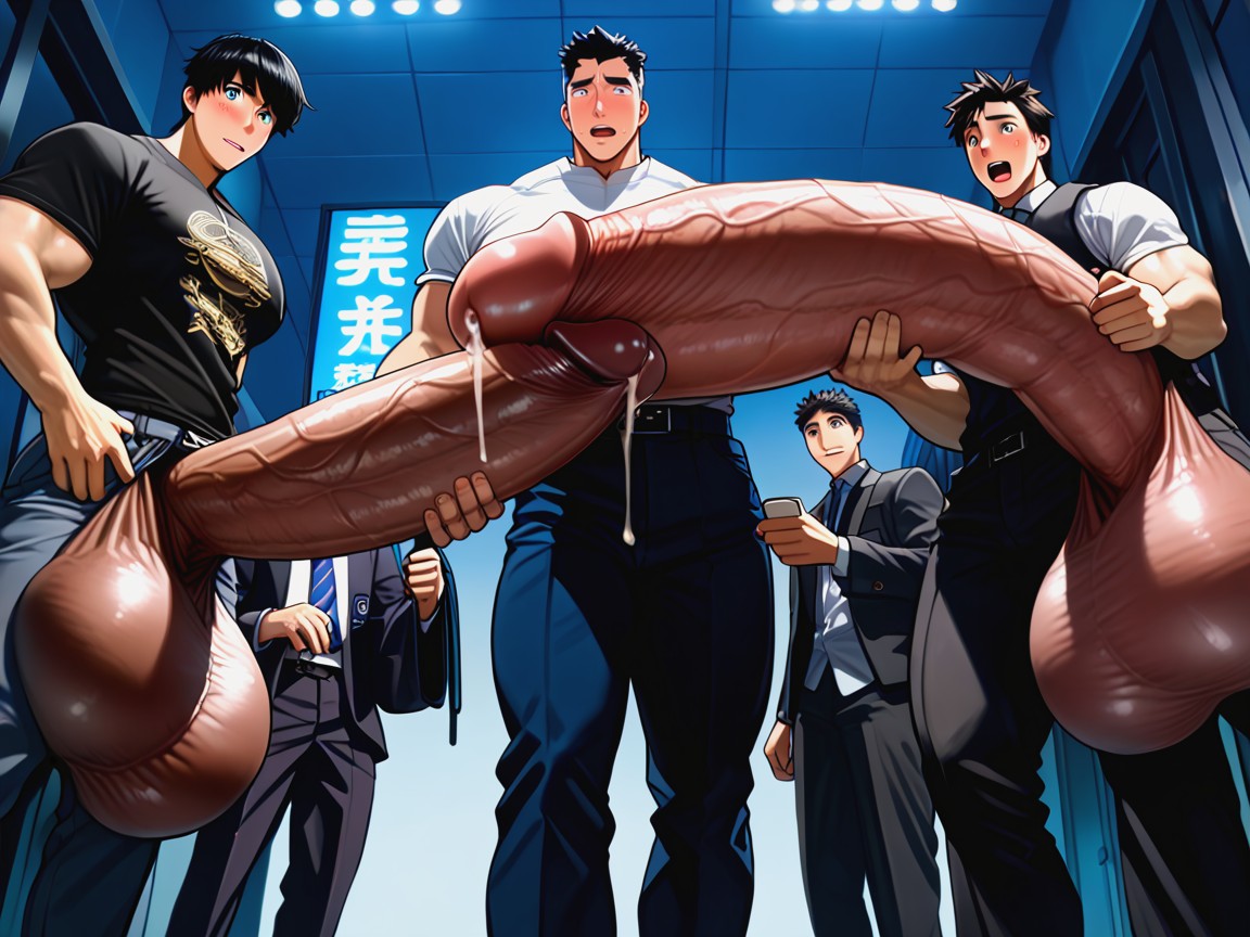 Group Photo, Clear Precum Drip At Tip, Nervous AI Gay Porn