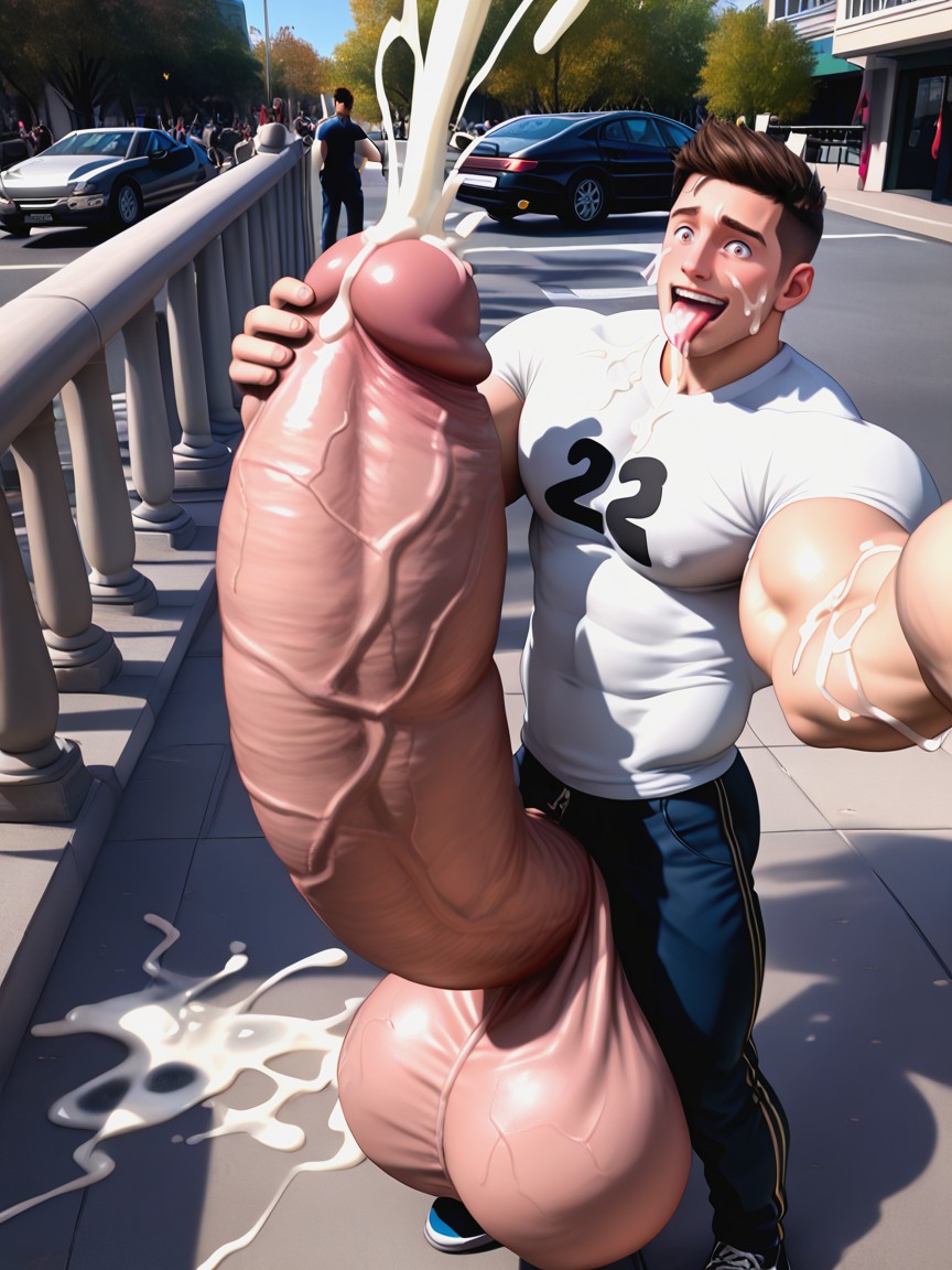 Cum On Tongue, Two-handed Handjob, Hyper Bulge AI Gay Porn