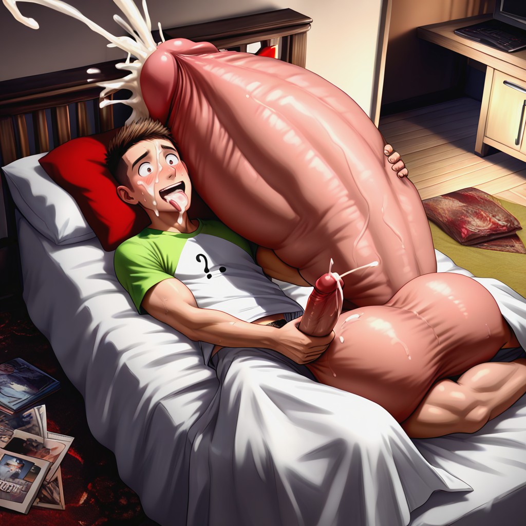 Cumshot, Surreal Absurd Impossible Gigantic Cock Size, Clear Lines AI Gay Porn