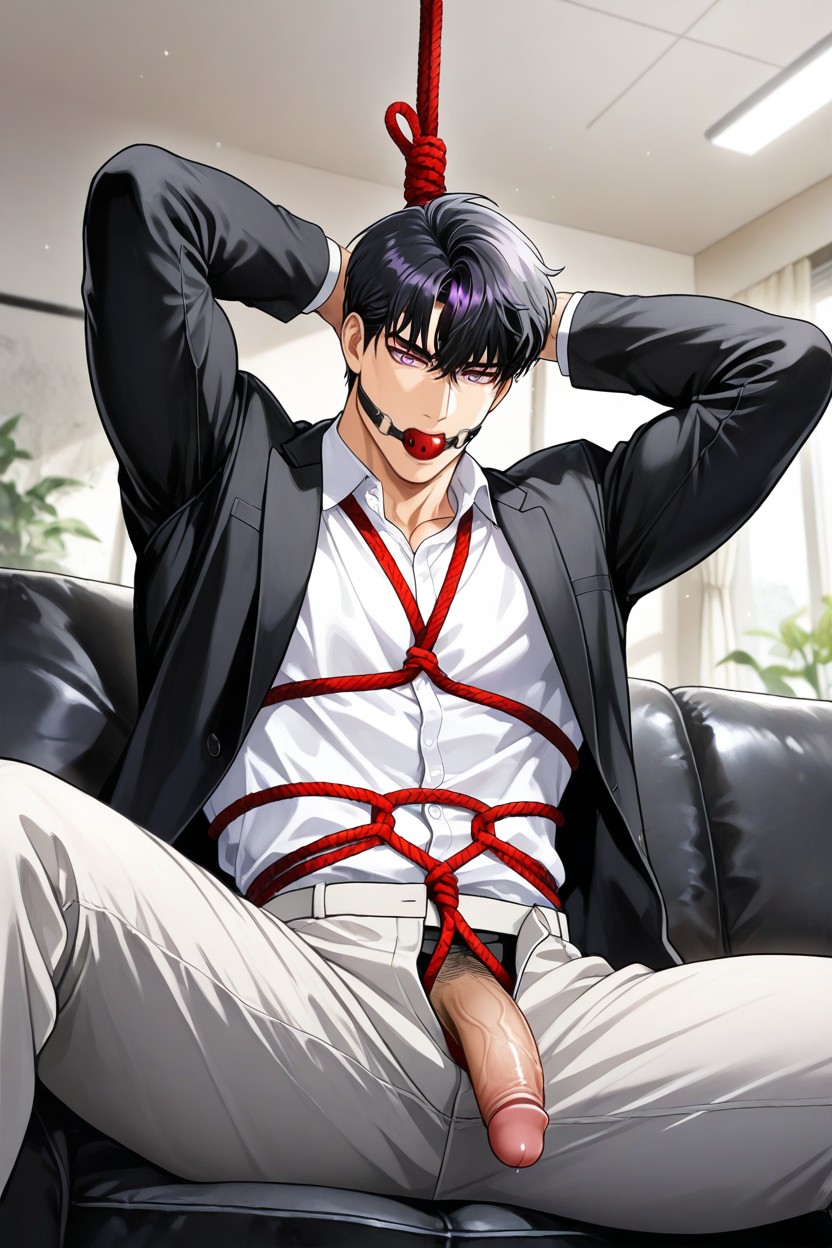 Spiral Eyes, Office Shirt, Hair Ends Slightly Curled Up At The Ends AI Gay Porn