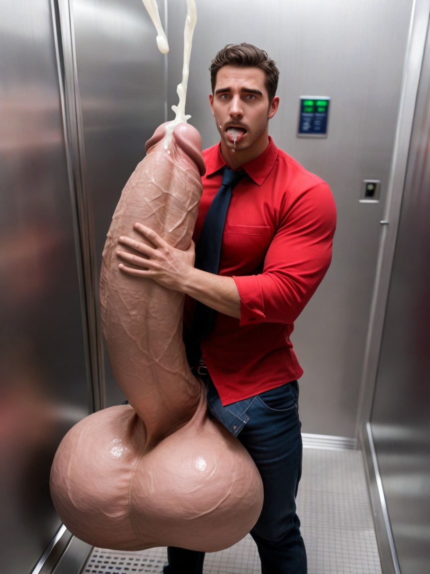 K, In Elevator, Giant Balls AI Gay Porn