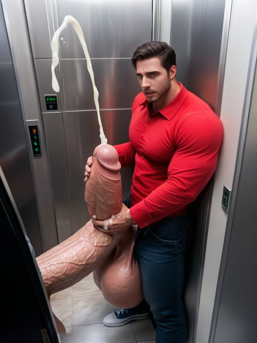 Cum Splatters, Penis Realistically Attached To Crotch, Cock Bigger Than Body AI Gay Porn