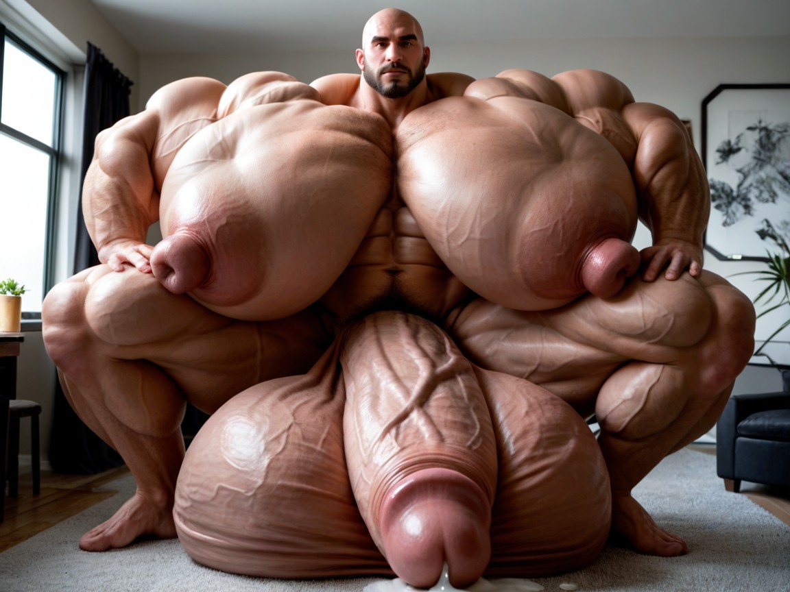 Massive Muscles, Oversized Hyper Gigantic Balls, Massive Oversized Cock Growth AI Gay Porn