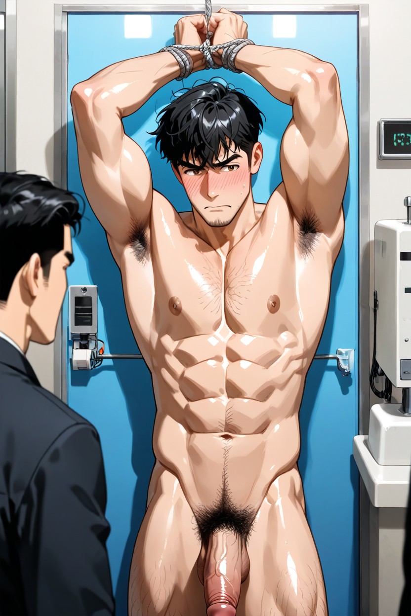 Embarrassed , Similar To A Mammography Machine, Appearing Tense And Embarrassed Their Arms Are Raised AI Gay Porn