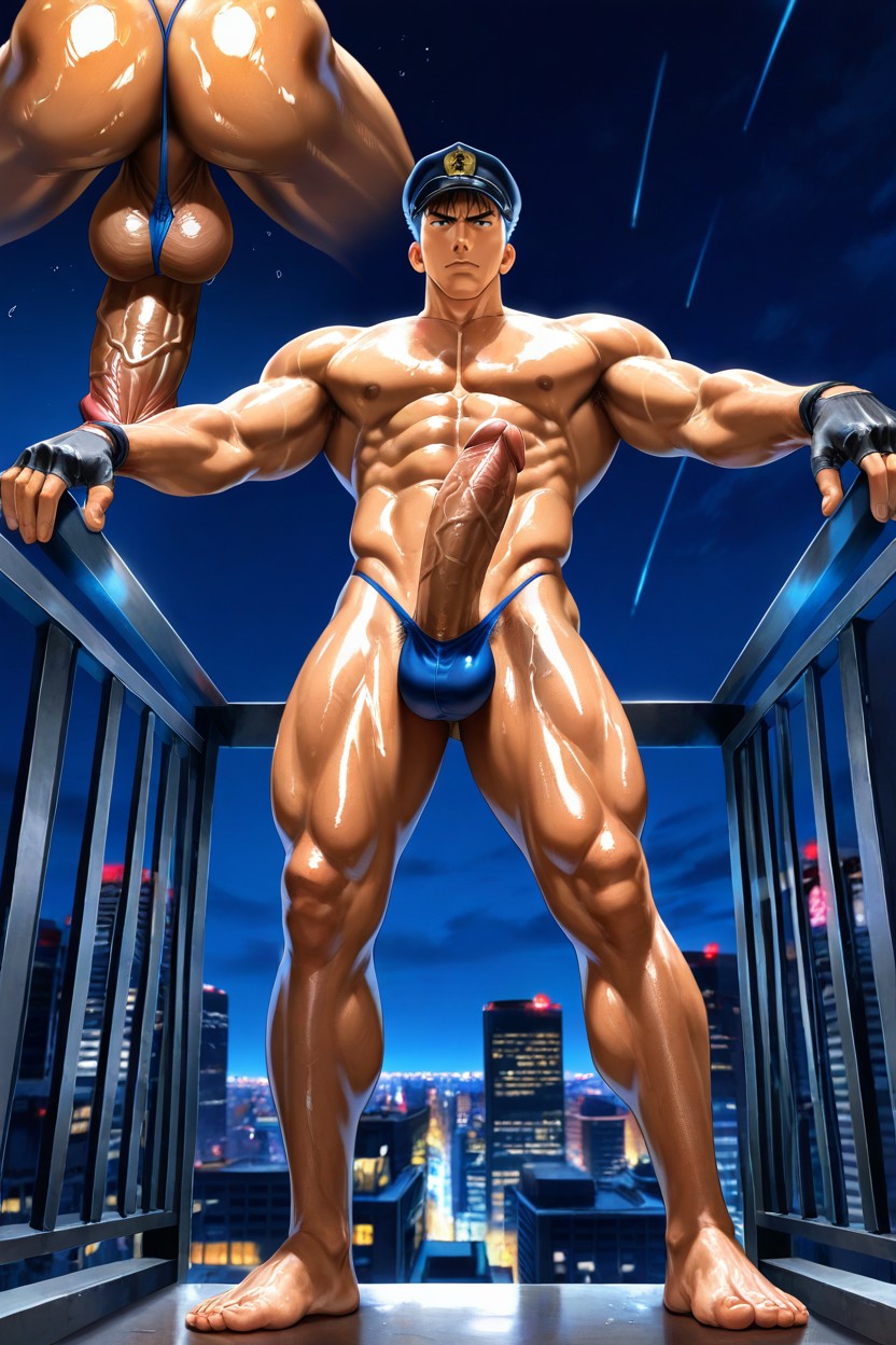 Detailed Cock, Tan Skin, Balcony AI Gay Porn