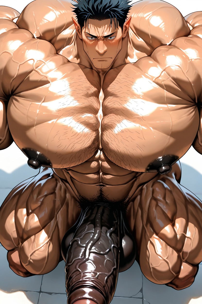 Hair Shaved On Sides, Flaccid Penis, Gigantic Muscles AI Gay Porn