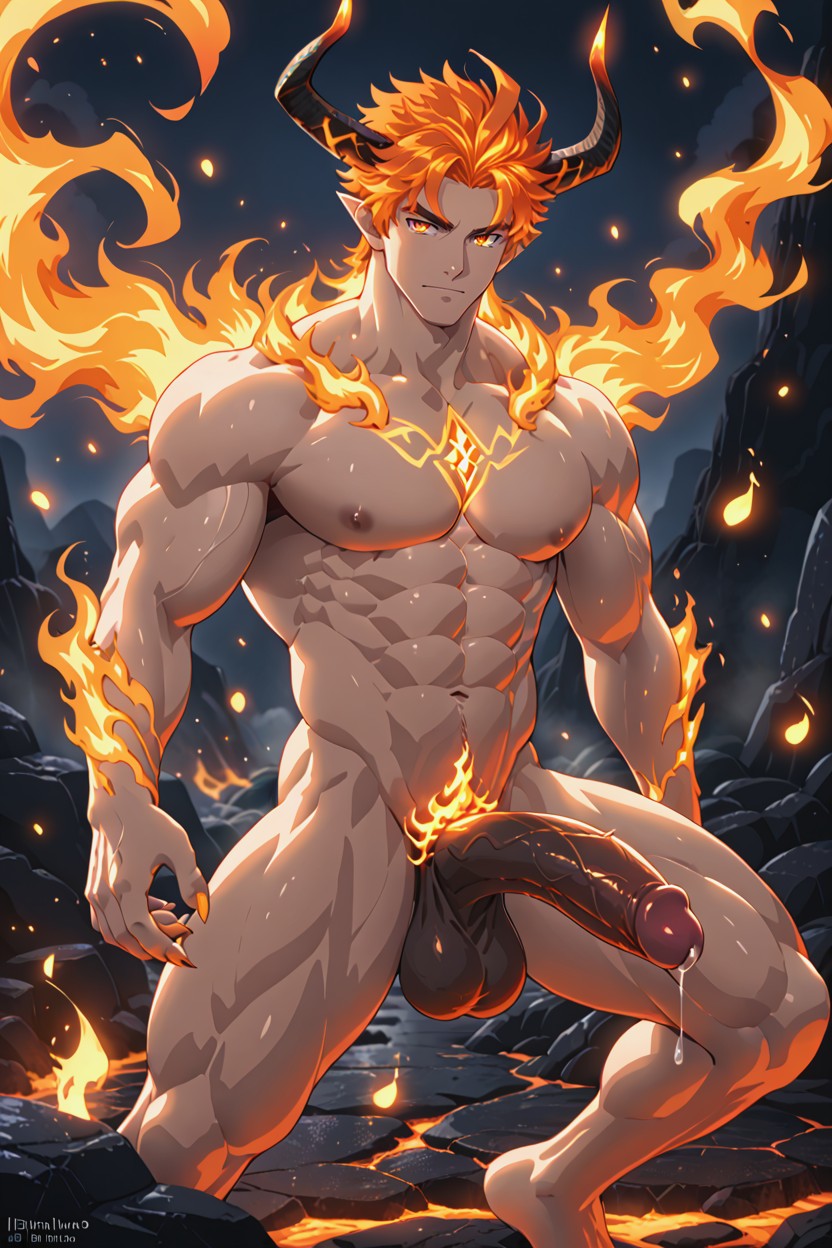 Completely Nude, Intense Heat Aura Radiating From Body, Broad Shoulders AI Gay Porn