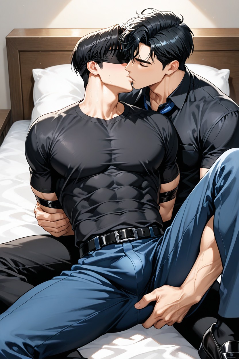 Leather Belt On Shirt, And Black Socks, Black Hair AI Gay Porn