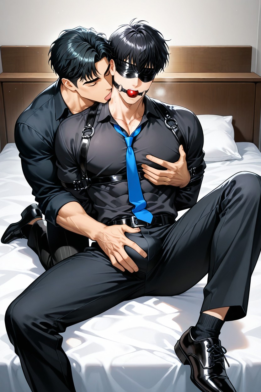 Shirt Too Tight, Men's Shirt Belt, Black Hair AI Gay Porn