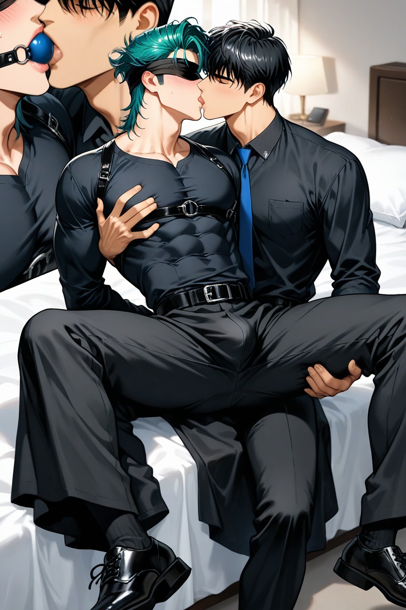 Only Men, A Man Appeared Behind Him And Behaved Lewdly Towards Him, Black Dress Shoes AI Gay Porn