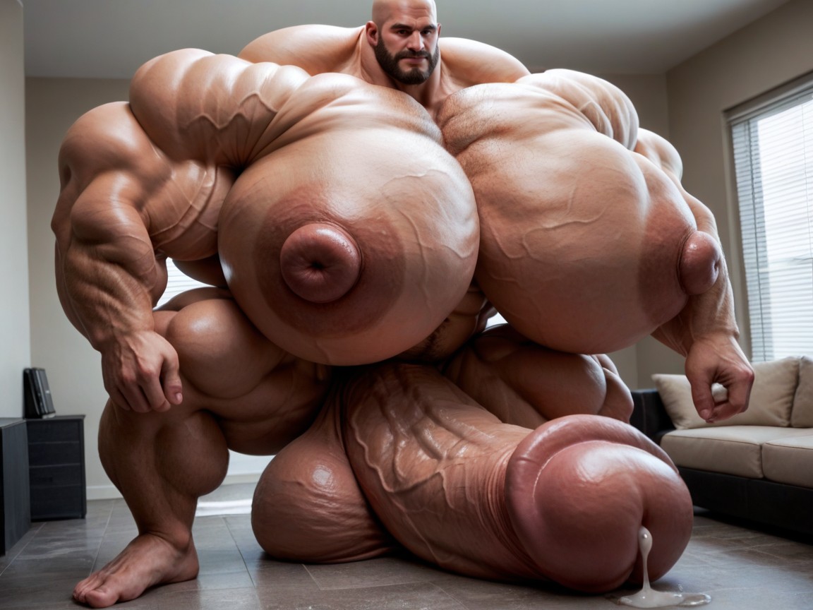 Bobcut, Oversized Heavy Hyper Muscles, Hyper Veiny Pumped Muscles AI Gay Porn