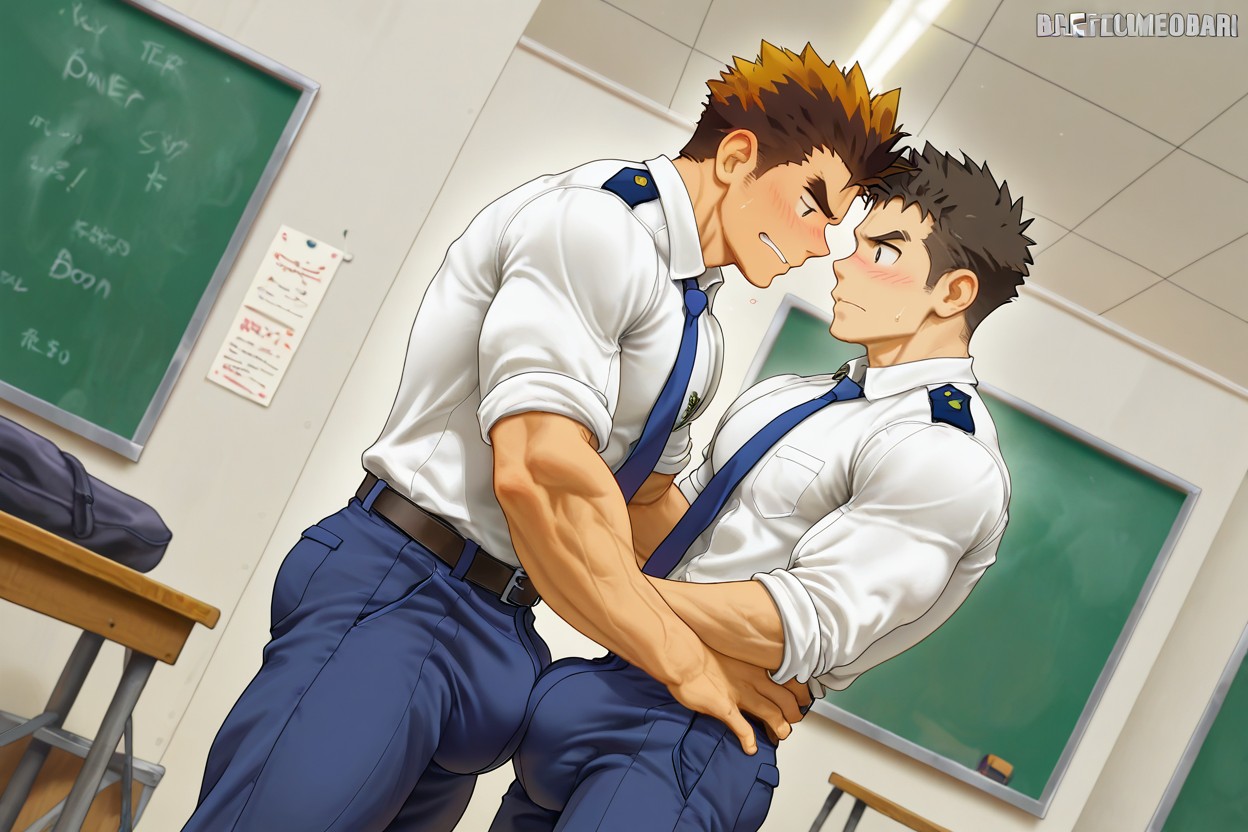 Looking At Each Other, Giant Bulge In Pants, 18+ AI Gay Porn