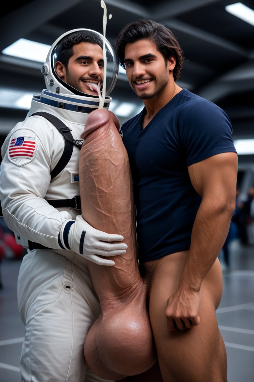Gigantic Fully Erect Uncut Penis, Detailed, Cum On Tongue AI Gay Porn