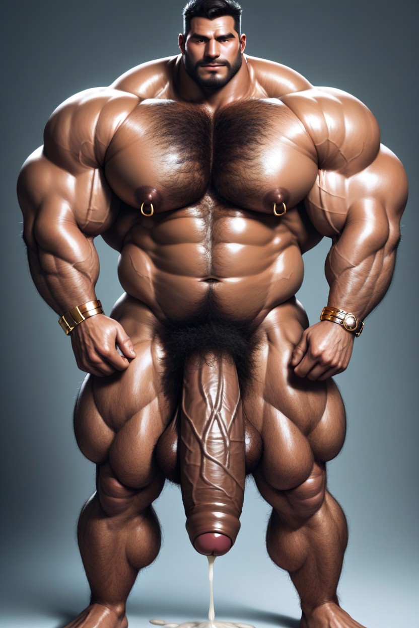 Gigantic Muscles, Hairy, Foreskin Cover Glans AI Gay Porn