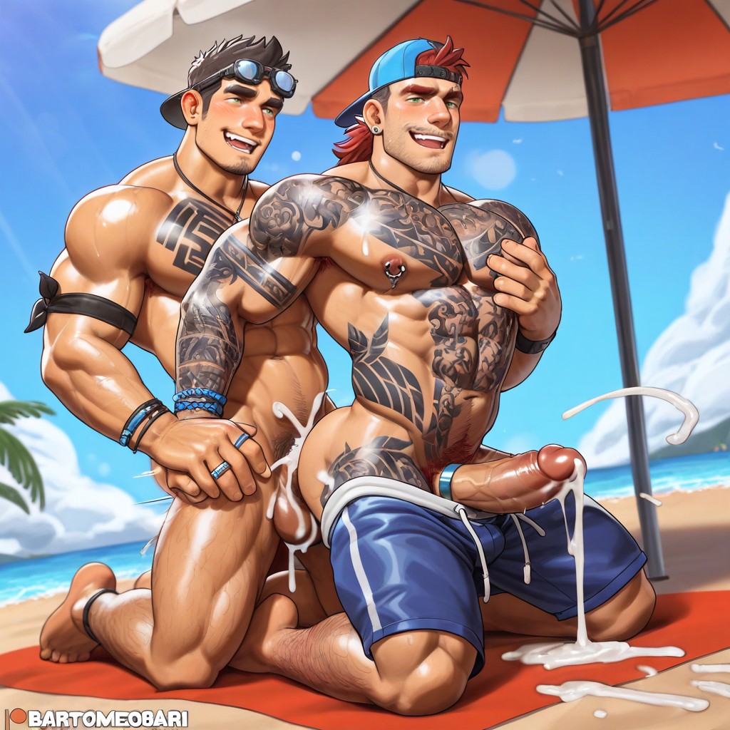 Gay Sex, Erection, Muscular Bottom Man AI Gay Porn