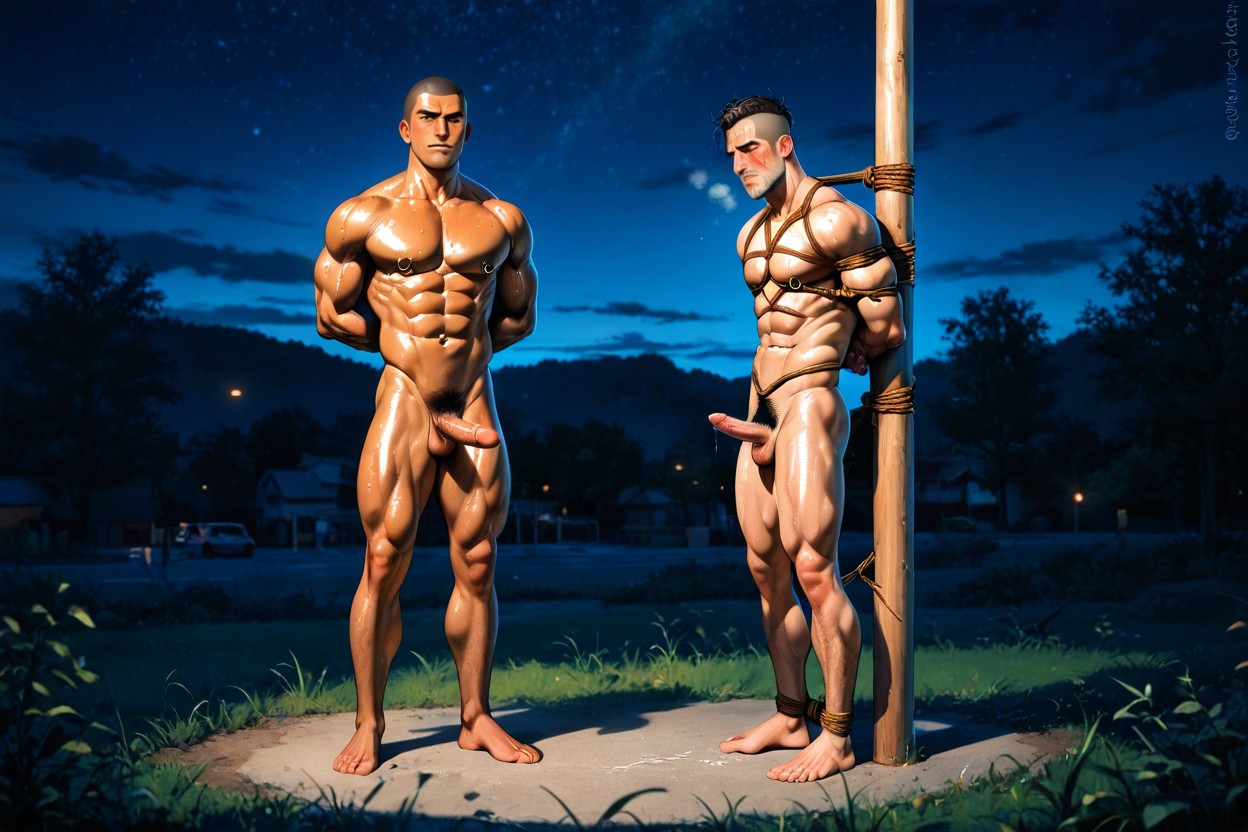 Shaving Face, Ereting Penis, Muscle Man Porno IA Gay