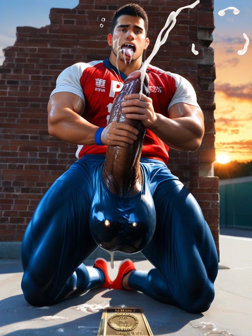 Standing Against Brick Wall, Bara, Hugging Cock Porno IA Gay