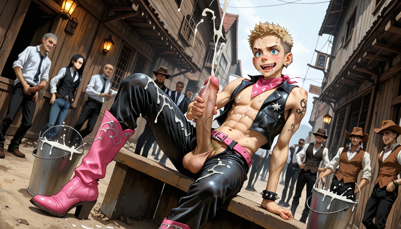 Blonde Hair With Pink Highlights, 全身, Blue Eyes AI同性戀黃片