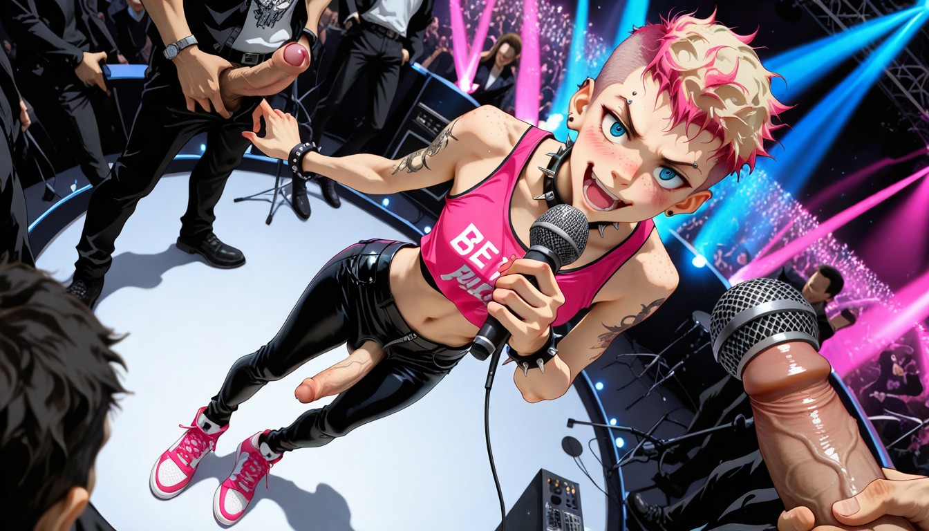 Pink Crop Top Tank Top, Singing Into Microphone, Pubic Hair Porno IA Gay