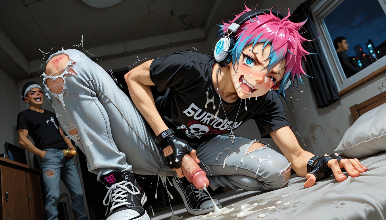 Cum Dripping From Mouth On To Chest, ニット帽, イヤリング ゲイAIポルノ