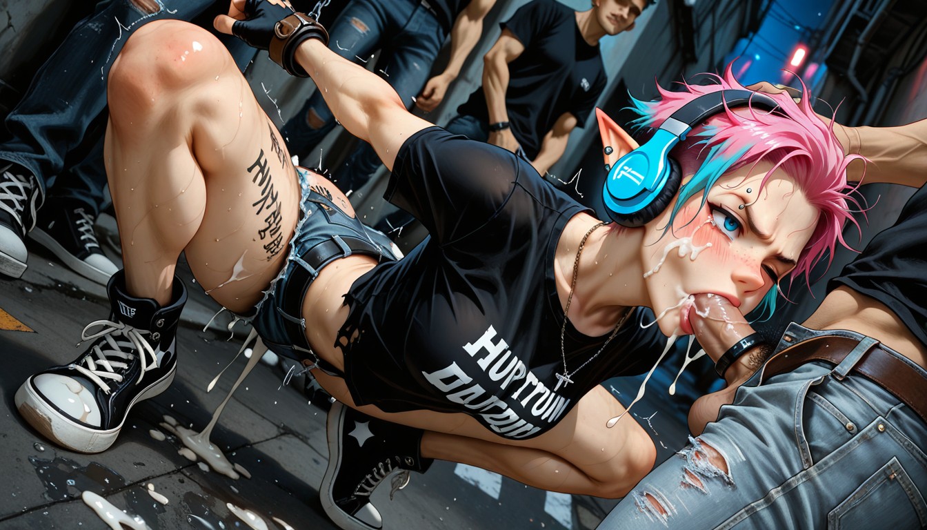 Cum Dripping From Mouth On To Chest, Vue De Côté, Tenue Décontractée Porno IA Gay
