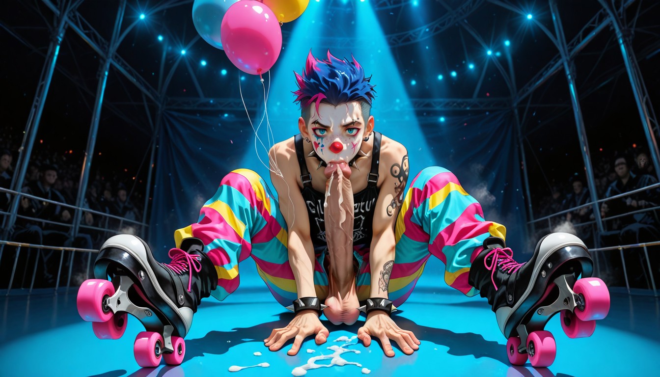 Spikes Bracelets, Clown Makeup, Yeux Bleus Porno IA Gay