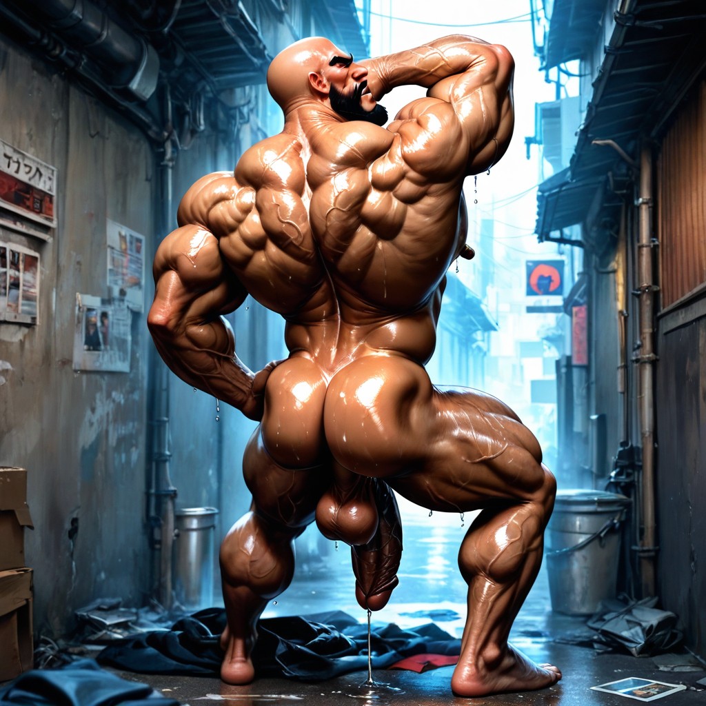 Cock Sucking Himself, Very Sweaty And Oiled, Realistic Style AI Gay Porn