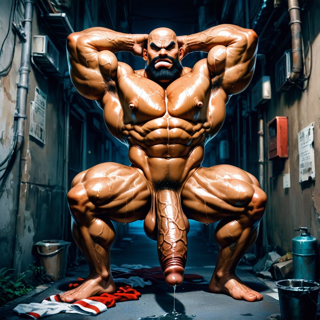 No Hair On Head, Very Sweaty And Oiled, Showing Back ゲイAIポルノ