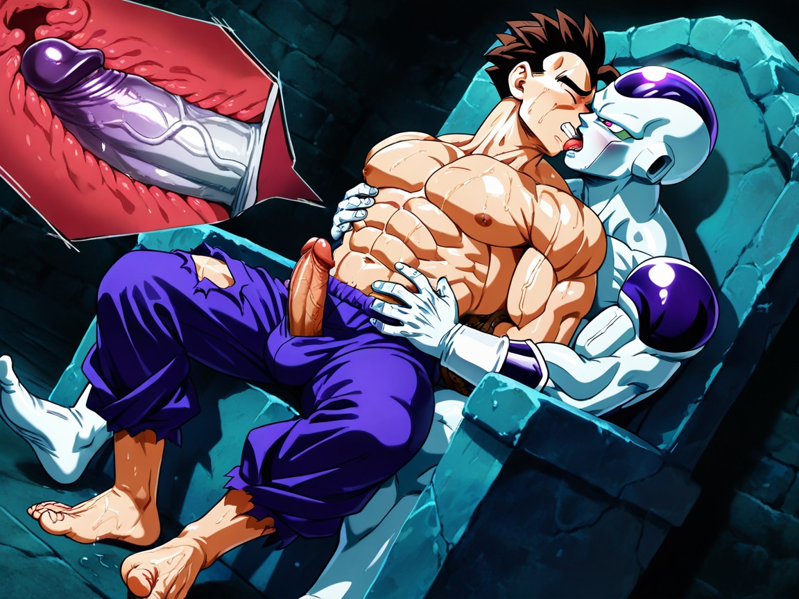 Frieza Behind Gohan Fucking Him, Masculine, Musclé Porno IA Gay
