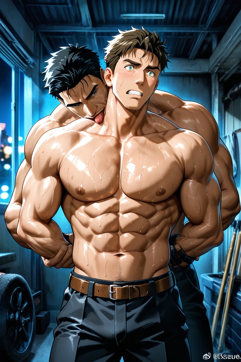 Muscular Male, Sousuke Arms Held Behind Back, Nude ゲイAIポルノ