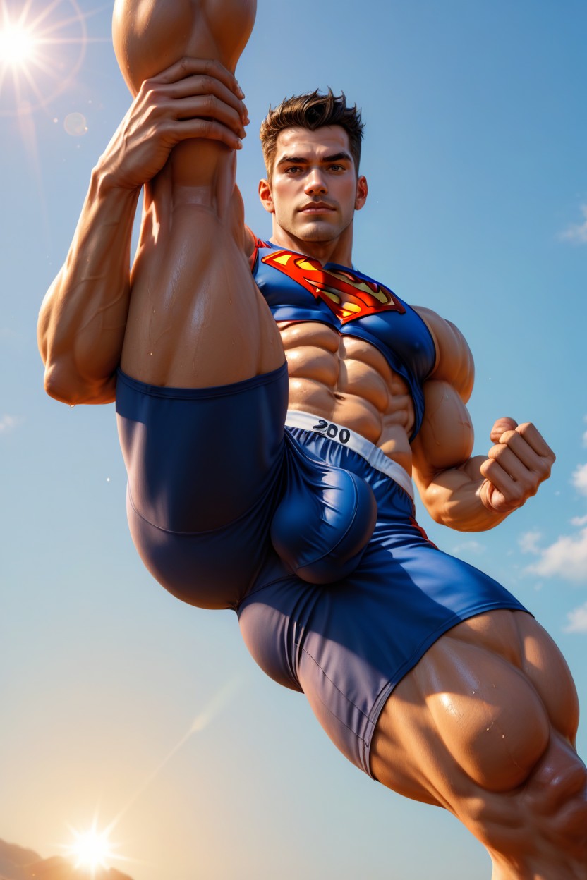 Jump Extension To Knee Kick, Low Angle, Tan Skin ゲイAIポルノ
