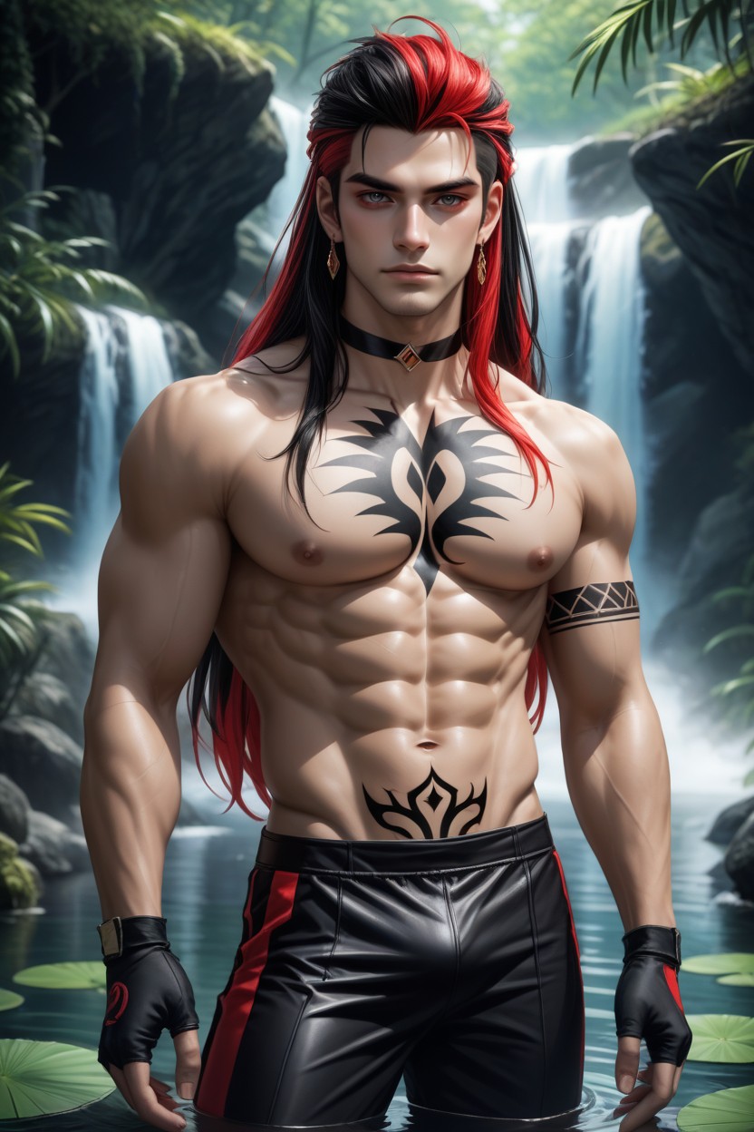 Muscular Shoulders, Clean Shaved, Long Hair 게이 AI 포르노