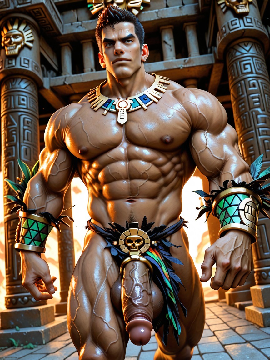 Long Phimosis Covering Glans, Black Solo Aztec King, Broad Shoulders 게이 AI 포르노