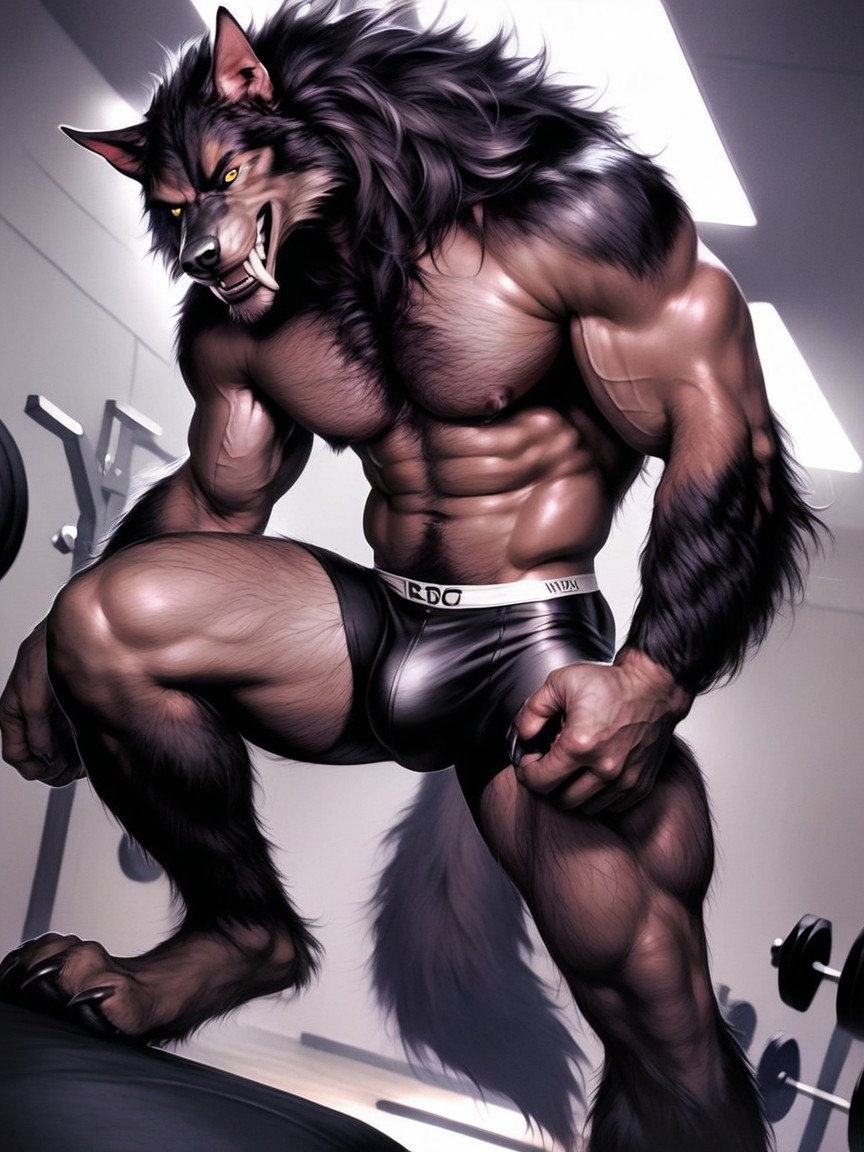Fur Everywhere On The Werewolf’s Body, Finely Detailed Black Fur, Massive Sharp Incisors Porno IA Gay