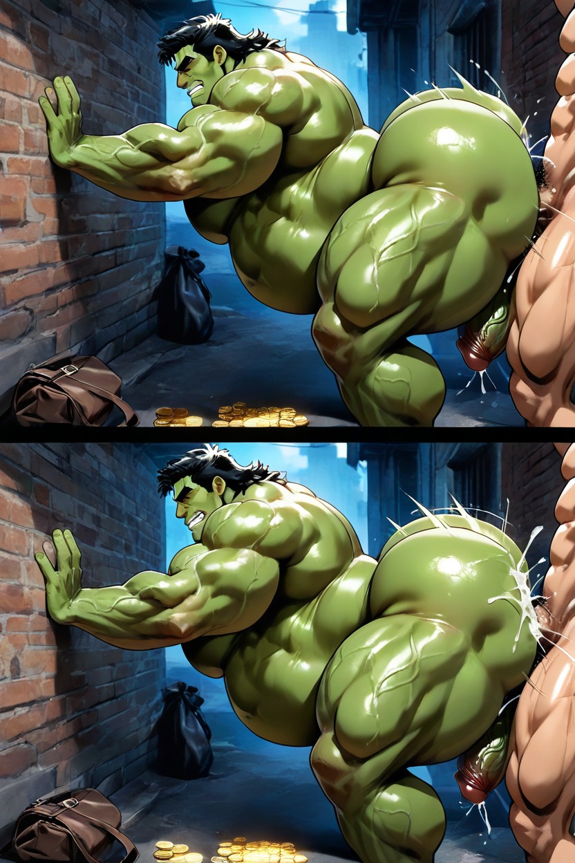 The Prostitute Is A Green Hulk, Huge Ass, The Man Who Is Fornicating Him Is A White Skin Person ゲイAIポルノ