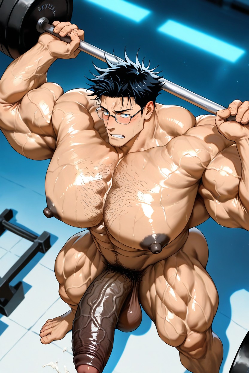 Wearing Glasses, Hairy Derierre, Giant Penis AI Gay Porn