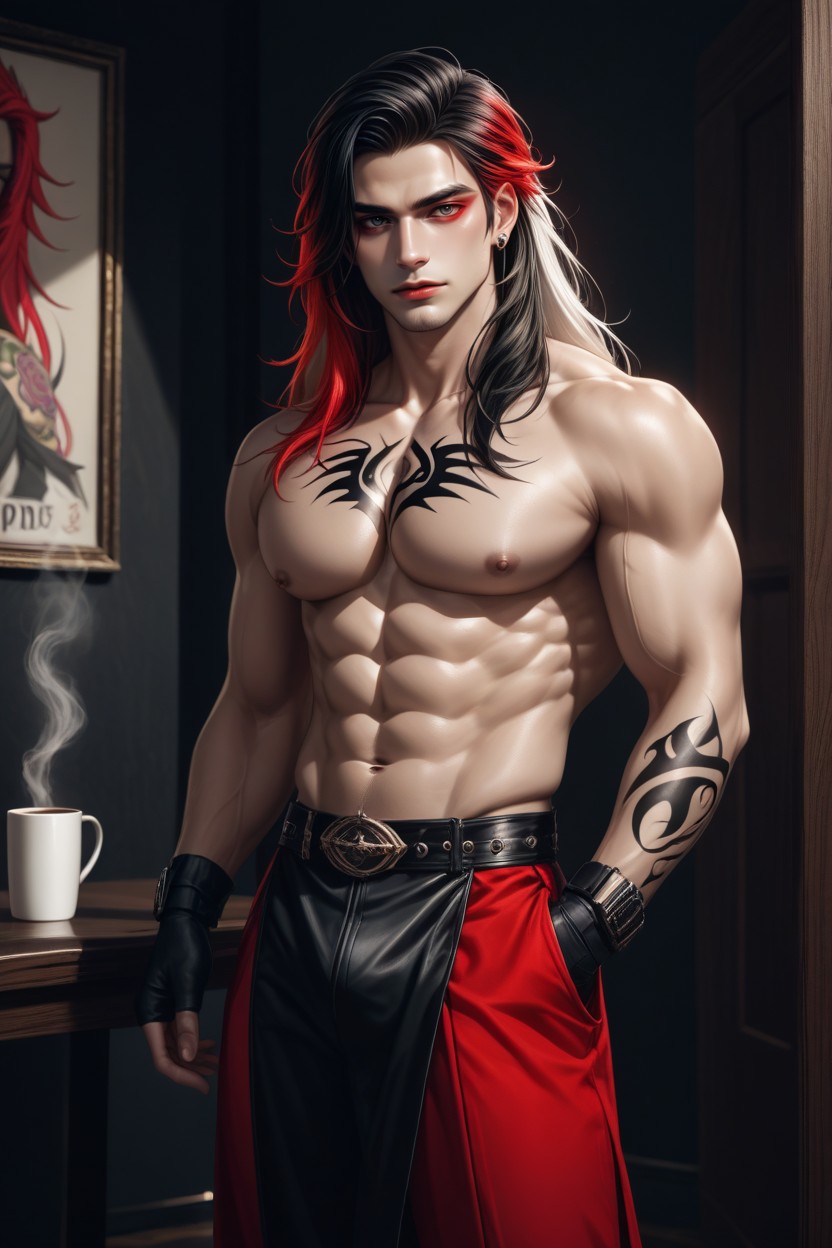 Smooth Skin, Multi-colored Hair, A Prominent Chest AI Gay Porn